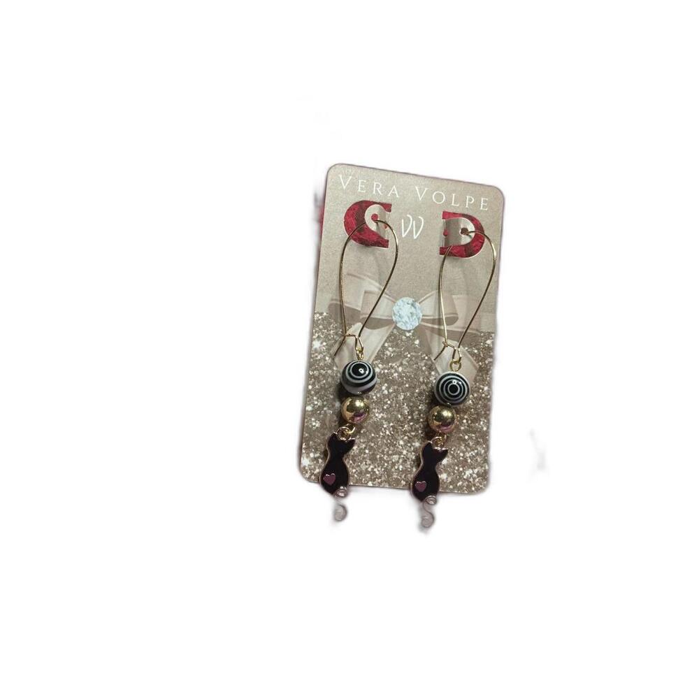 V Cat-Themed Dangle Earrings